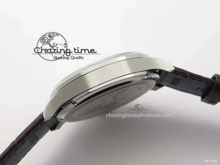 MIROTIME 0213 Chic Portuguese Tourbillon Power Reserve Moonphase SS White Dial Gold Numbers On Black Leather Strap 7319